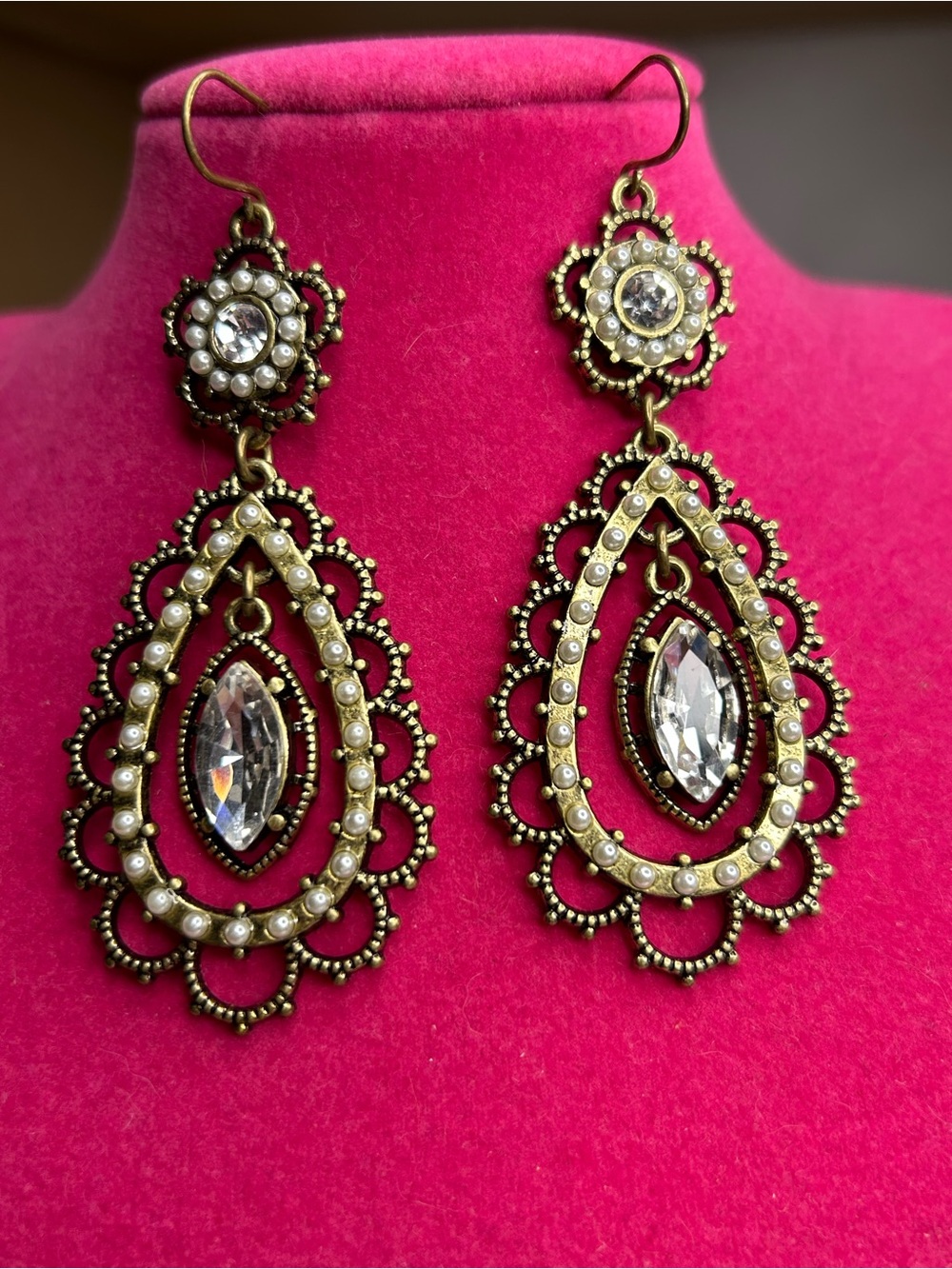 Chloe + Isabel Elegant Gold Pearl & Gem Drop Chandelier Earrings